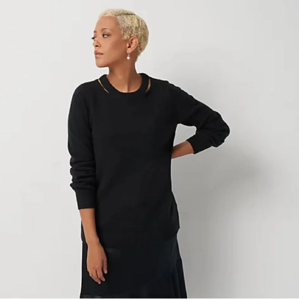 J Jason Wu Cutout Black Crewneck Sweater, Sz XS, Cotton Blend